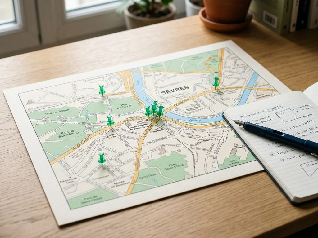 Carte de Sèvres avec repères stratégiques pour illustrer un plan de croissance locale.